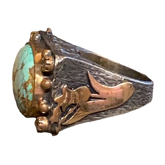 BORA Ring Size 9 Oxidized Sterling Silver, Bronze, CZ & LargeTurquoise Stone - Picture 2 of 7